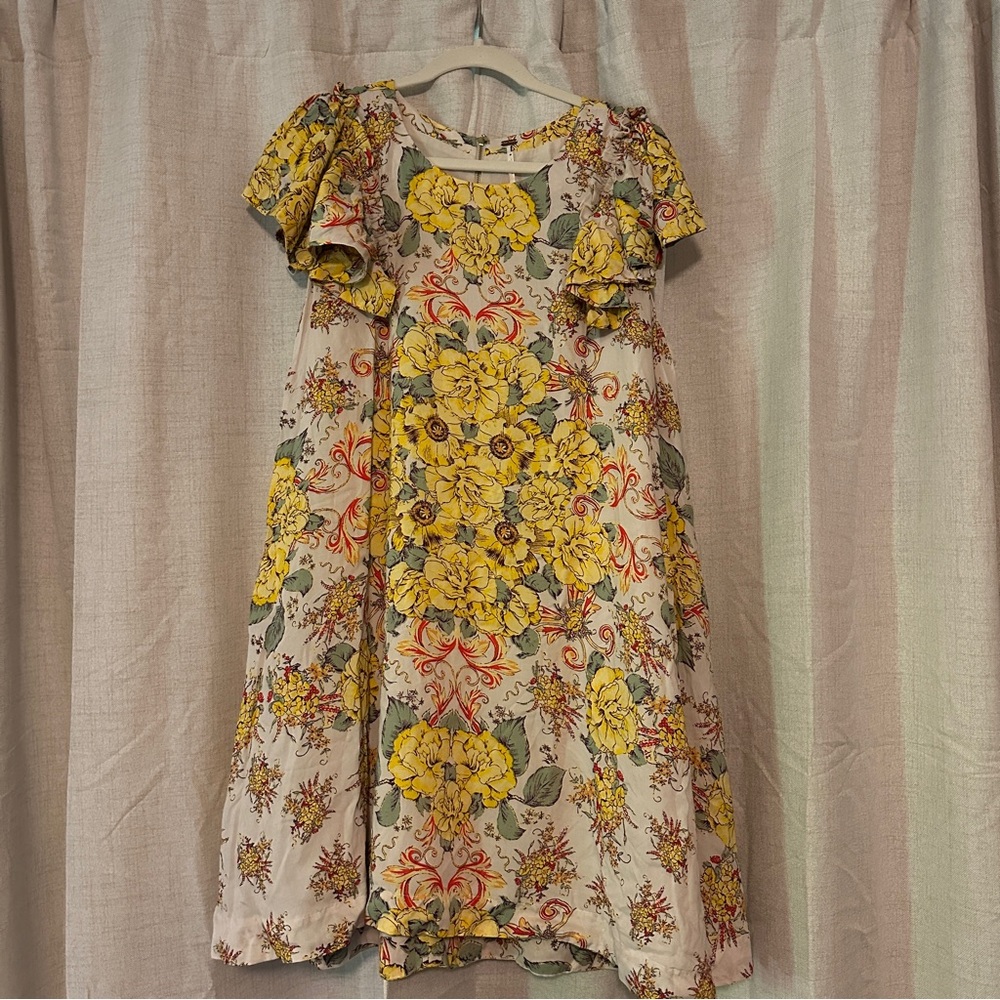Floral Dress with Yellow and Red Accents